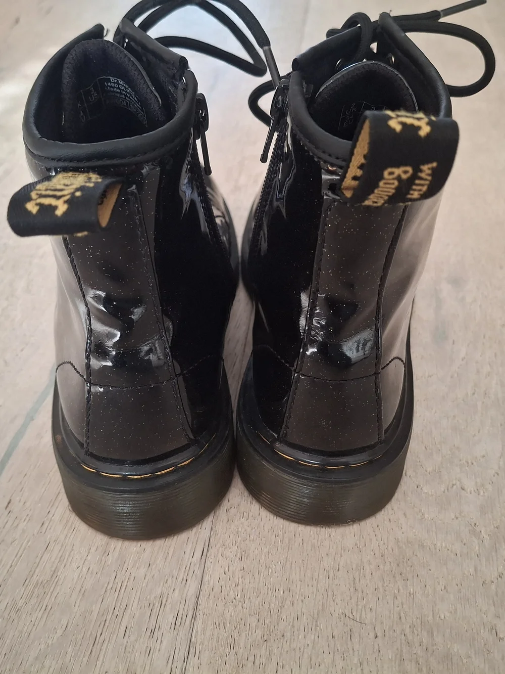 Dr. Martens Black Glitter Lace-Up Kids Boots